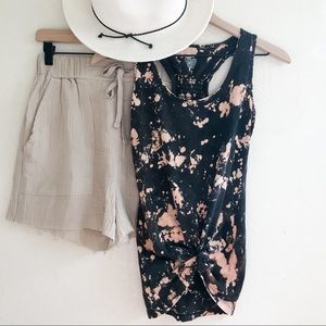 Ladies Custom Bleach Tie Dye Racerback Tank Top. Black & Brown, Size Small